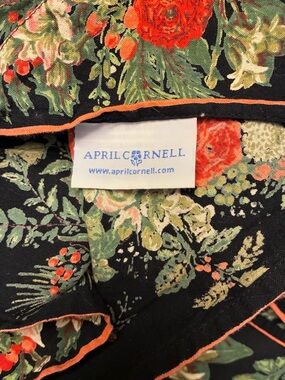 April Cornell Black Floral long Cotton Rectangle Table Cloth 60 x 80